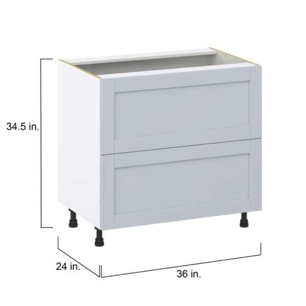 Sea Holly Light Gray  Shaker Assembled Base Cabinet with 2 Drawers (36 in. W x 34.5 in. H x 24 in. D)