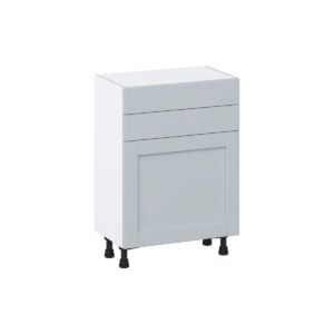 Sea Holly Light Gray  Shaker Assembled Shallow Base Cabinet with 1 Door and Two 10 in. Drawers (24 in. W x 34.5 in. H x 14 in. D)