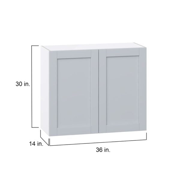 Sea Holly Light Gray  Shaker Assembled Wall  Cabinet with 2 Full High Doors (36 in. W x 30 in. H x 14 in. D)