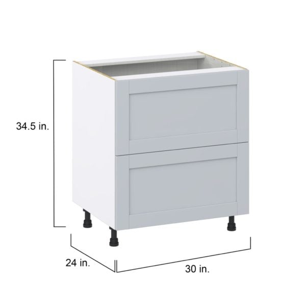 Sea Holly Light Gray  Shaker Assembled Base Cabinet with 2 Drawers (30 in. W x 34.5 in. H x 24 in. D)