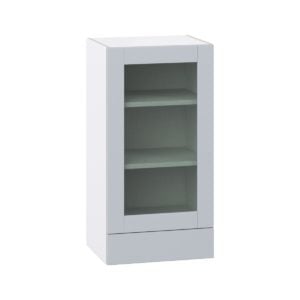 Sea Holly Light Gray Assembled Wall  Cabinet with a Glass Door and a 5 in. Drawer (18 in. W x 35 in. H x 14 in. D)