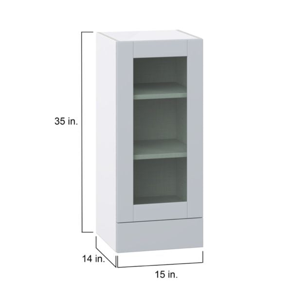 Sea Holly Light Gray Assembled Wall  Cabinet with a Glass Door and a 5 in. Drawer (15 in. W x 35 in. H x 14 in. D)