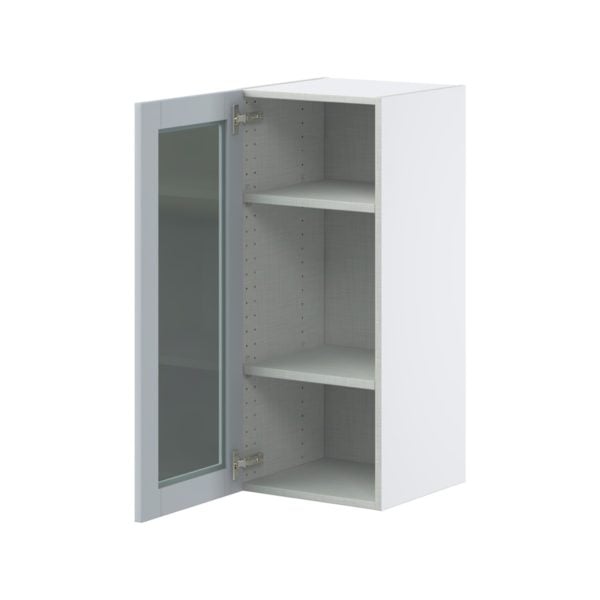 Sea Holly Light Gray Assembled Wall  Cabinet with a Full High Glass Door (15 in. W x 35 in. H x 14 in. D)