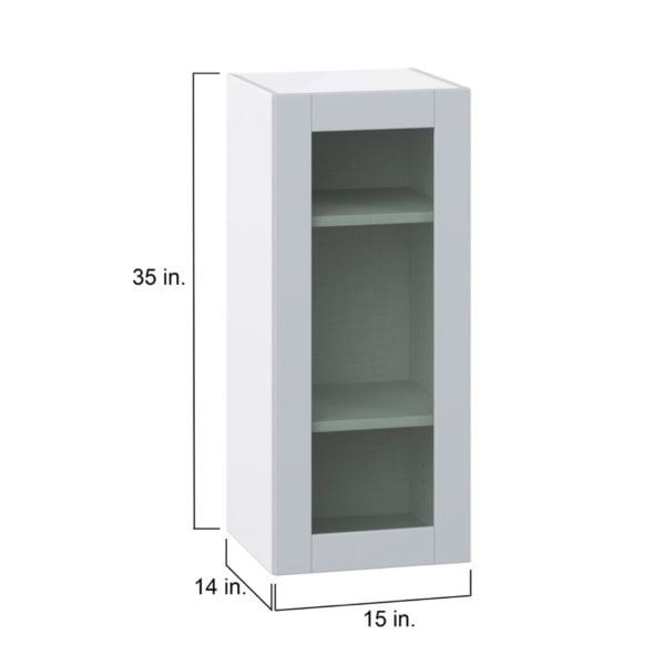 Sea Holly Light Gray Assembled Wall  Cabinet with a Full High Glass Door (15 in. W x 35 in. H x 14 in. D)