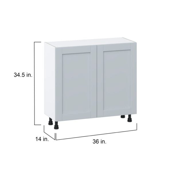 Sea Holly Light Gray  Shaker Assembled Shallow Base Cabinet with 2 Full High Doors (36 in. W x 34.5 in. H x 14 in. D)