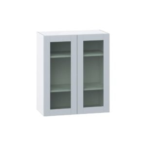 Sea Holly Light Gray Assembled Wall  Cabinet with 2 Glass Doors (30 in. W x 35 in. H x 14 in. D)