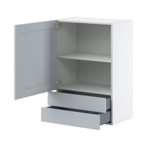 Sea Holly Light Gray  Shaker Assembled Wall  Cabinet with a Door and Two 5 in. Drawers (24 in. W x 35 in. H x 14 in. D)