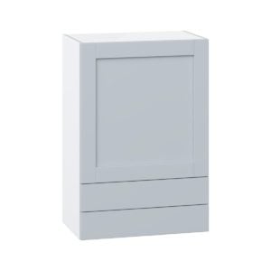 Sea Holly Light Gray  Shaker Assembled Wall  Cabinet with a Door and Two 5 in. Drawers (24 in. W x 35 in. H x 14 in. D)