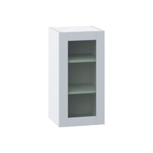 Sea Holly Light Gray Assembled Wall  Cabinet with a Full High Glass Door (15 in. W x 30 in. H x 14 in. D)