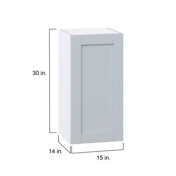 Sea Holly Light Gray  Shaker Assembled Wall  Cabinet with Full High Door (15 in. W x 30 in. H x 14 in. D)