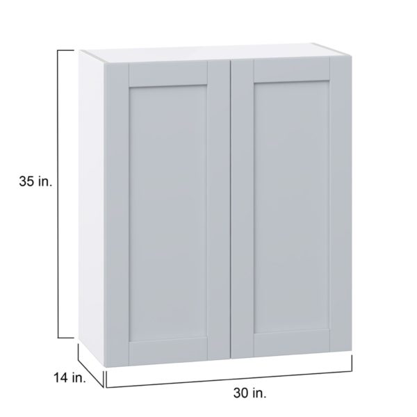 Sea Holly Light Gray  Shaker Assembled Wall  Cabinet with 2 Full High Doors (30 in. W x 35 in. H x 14 in. D)