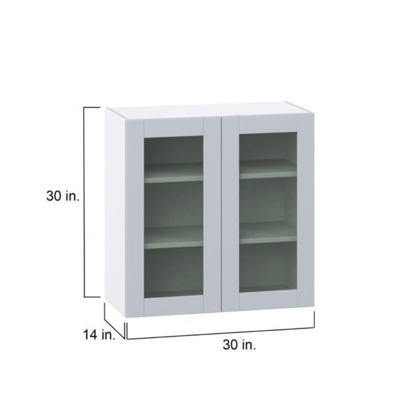 Sea Holly Light Gray Assembled Wall  Cabinet with 2 Glass Doors (30 in. W x 30 in. H x 14 in. D)