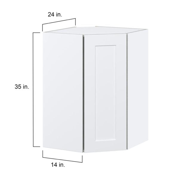 Jasmine Painted Warm White  Shaker Assembled Wall Diagonal Corner Cabinet with a Door (24 in. W x 35 in. H x 24 in. D)