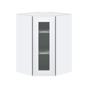 Jasmine Painted Warm White Assembled Corner Wall Cabinet with a Glass Door (24 in. W x 35 in. H x 24 in. D)