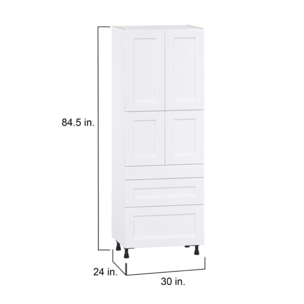 Jasmine Painted Warm White  Shaker Assembled Pantry  Cabinet with 2 Inner Drawers (30 in. W x 84.5 in. H x 24 in. D)