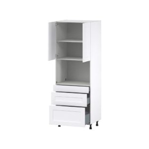 Jasmine Painted Warm White  Shaker Assembled Pantry Micro/Oven  Cabinet with 3 Drawers (30 in. W x 84.5 in. H x 24 in. D)