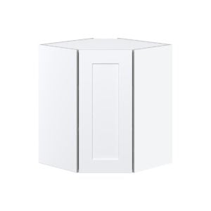 Jasmine Painted Warm White  Shaker Assembled Wall Diagonal Corner Cabinet with a Door (24 in. W x 30 in. H x 24 in. D)