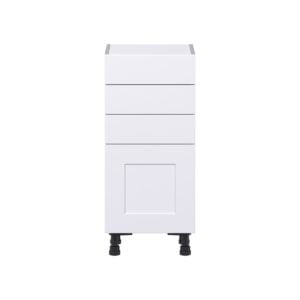 Jasmine Painted Warm White  Shaker Assembled Shallow Base Cabinet with 1 Door and Three 5 in. Drawers (15 in. W x 34.5 in. H x 14 in. D)