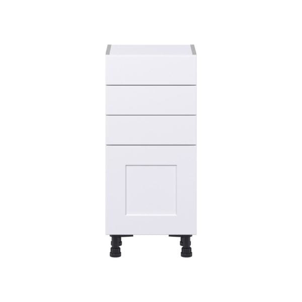 Jasmine Painted Warm White  Shaker Assembled Shallow Base Cabinet with 1 Door and Three 5 in. Drawers (15 in. W x 34.5 in. H x 14 in. D)