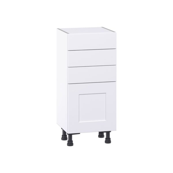 Jasmine Painted Warm White  Shaker Assembled Shallow Base Cabinet with 1 Door and Three 5 in. Drawers (15 in. W x 34.5 in. H x 14 in. D)