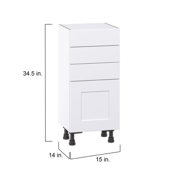 Jasmine Painted Warm White  Shaker Assembled Shallow Base Cabinet with 1 Door and Three 5 in. Drawers (15 in. W x 34.5 in. H x 14 in. D)