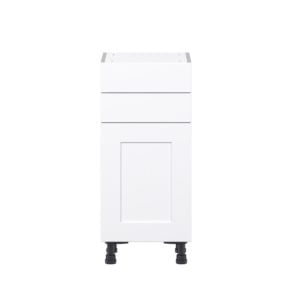 Jasmine Painted Warm White  Shaker Assembled Shallow Base Cabinet with 1 Door and Two 10 in. Drawers (15 in. W x 34.5 in. H x 14 in. D)