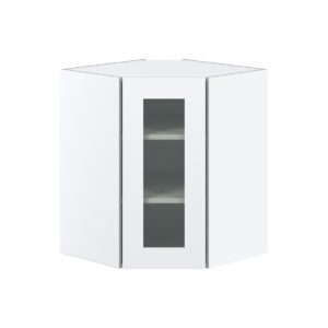 Jasmine Painted Warm White Assembled Corner Wall Cabinet with a Glass Door (24 in. W x 30 in. H x 24 in. D)