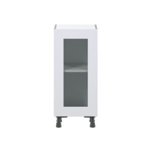 Jasmine Painted Warm White  Shaker Assembled Shallow Base Cabinet with a Full High Glass Door (15 in. W x 34.5 in. H x 14 in. D)