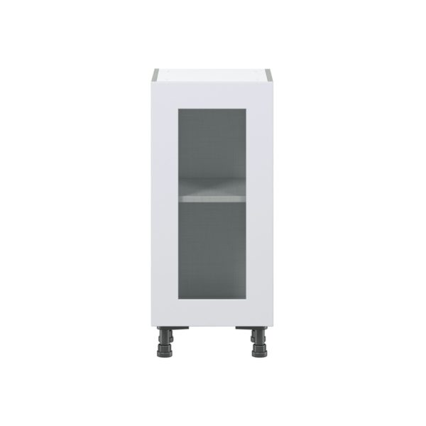 Jasmine Painted Warm White  Shaker Assembled Shallow Base Cabinet with a Full High Glass Door (15 in. W x 34.5 in. H x 14 in. D)