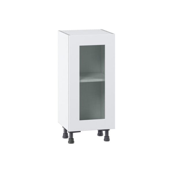 Jasmine Painted Warm White  Shaker Assembled Shallow Base Cabinet with a Full High Glass Door (15 in. W x 34.5 in. H x 14 in. D)