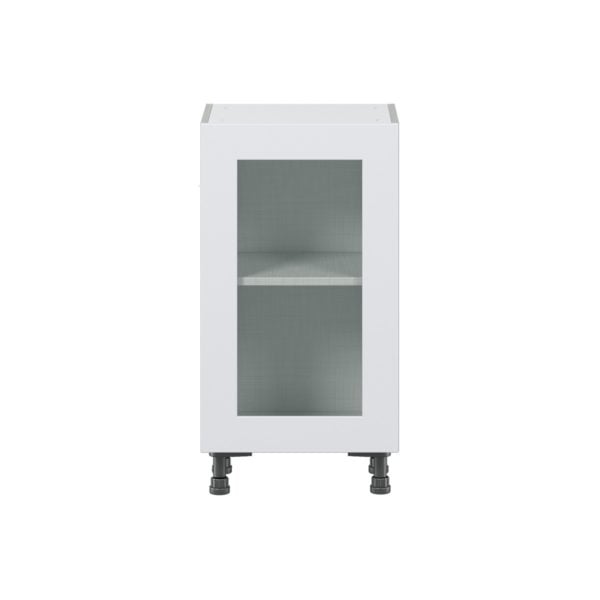 Jasmine Painted Warm White  Shaker Assembled Shallow Base Cabinet with a Full High Glass Door (18 in. W x 34.5 in. H x 14 in. D)