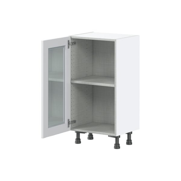 Jasmine Painted Warm White  Shaker Assembled Shallow Base Cabinet with a Full High Glass Door (18 in. W x 34.5 in. H x 14 in. D)