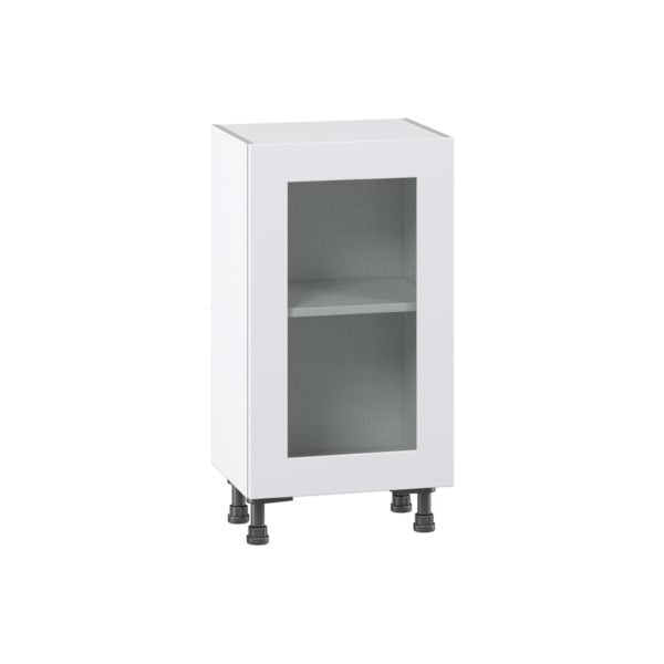 Jasmine Painted Warm White  Shaker Assembled Shallow Base Cabinet with a Full High Glass Door (18 in. W x 34.5 in. H x 14 in. D)