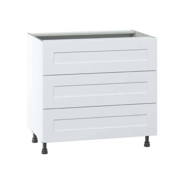 Jasmine Painted Warm White  Shaker Assembled Base Cabinet with Three 10 in. Drawers (36 in. W x 34.5 in. H x 24 in. D)