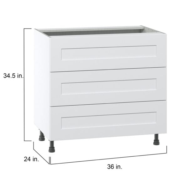 Jasmine Painted Warm White  Shaker Assembled Base Cabinet with Three 10 in. Drawers (36 in. W x 34.5 in. H x 24 in. D)