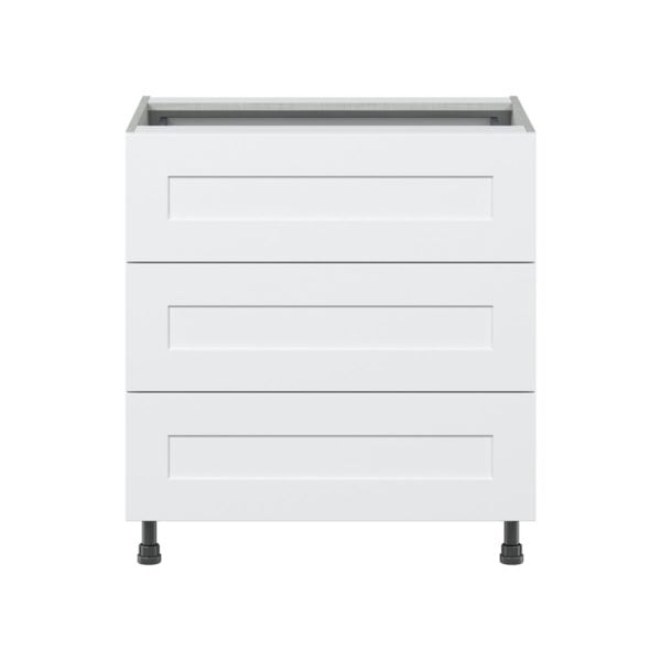 Jasmine Painted Warm White  Shaker Assembled Base Cabinet with Three 10 in. Drawers and 1 Inner Drawer (30 in. W x 34.5 in. H x 24 in. D)