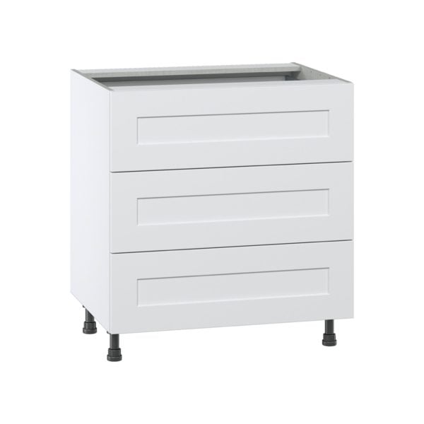 Jasmine Painted Warm White  Shaker Assembled Base Cabinet with Three 10 in. Drawers and 1 Inner Drawer (30 in. W x 34.5 in. H x 24 in. D)