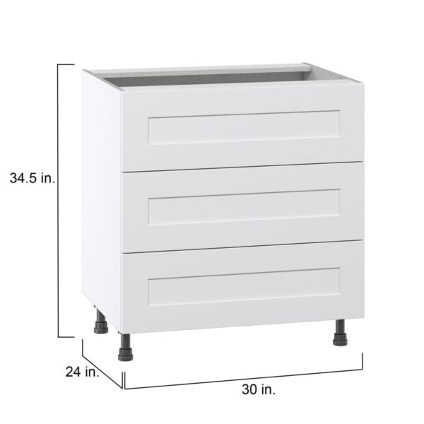 Jasmine Painted Warm White  Shaker Assembled Base Cabinet with Three 10 in. Drawers (30 in. W x 34.5 in. H x 24 in. D)