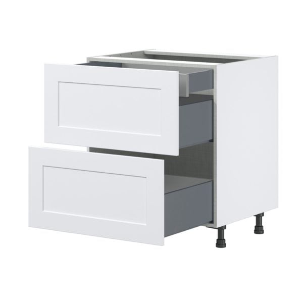 Jasmine Painted Warm White  Shaker Assembled Base Cabinet with 2 Drawers and 1 Inner Drawer (30 in. W x 34.5 in. H x 24 in. D)