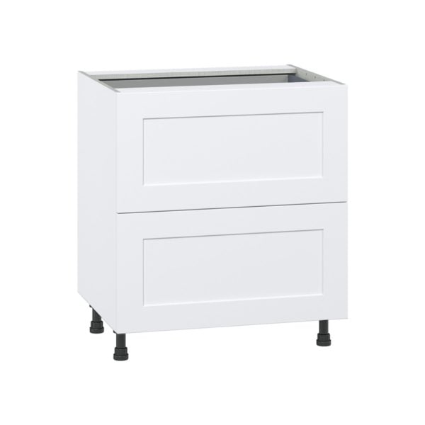 Jasmine Painted Warm White  Shaker Assembled Base Cabinet with 2 Drawers and 1 Inner Drawer (30 in. W x 34.5 in. H x 24 in. D)