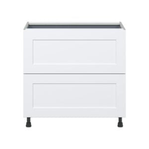 Jasmine Painted Warm White  Shaker Assembled Base Cabinet with 2 Drawers and 1 Inner Drawer (36 in. W x 34.5 in. H x 24 in. D)