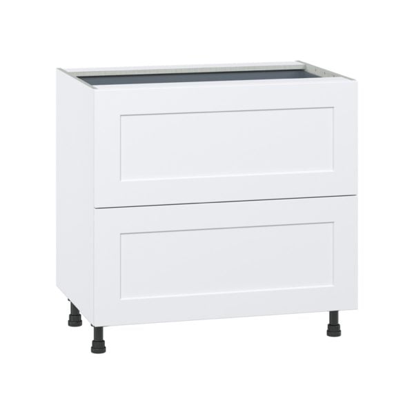 Jasmine Painted Warm White  Shaker Assembled Base Cabinet with 2 Drawers and 1 Inner Drawer (36 in. W x 34.5 in. H x 24 in. D)