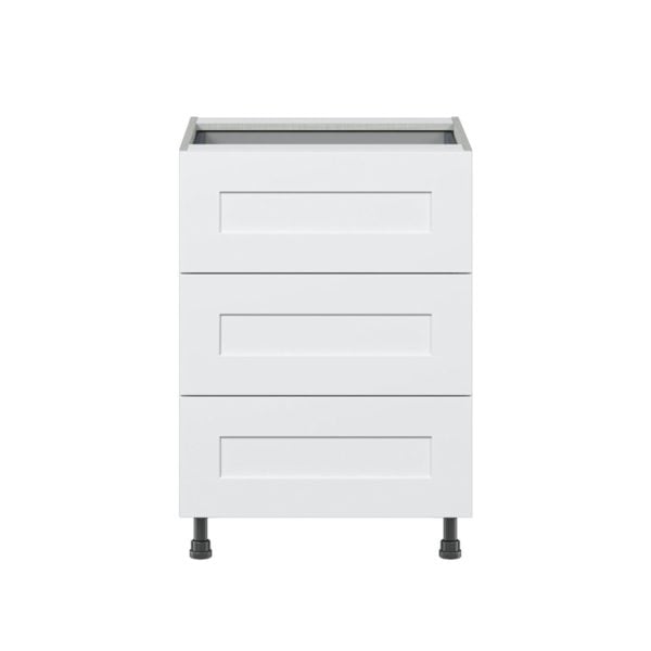 Jasmine Painted Warm White  Shaker Assembled Base Cabinet with Three 10 in. Drawers and 1 Inner Drawer (24 in. W x 34.5 in. H x 24 in. D)