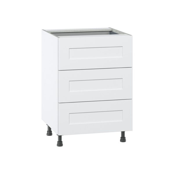 Jasmine Painted Warm White  Shaker Assembled Base Cabinet with Three 10 in. Drawers and 1 Inner Drawer (24 in. W x 34.5 in. H x 24 in. D)