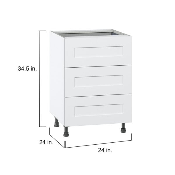 Jasmine Painted Warm White  Shaker Assembled Base Cabinet with Three 10 in. Drawers and 1 Inner Drawer (24 in. W x 34.5 in. H x 24 in. D)