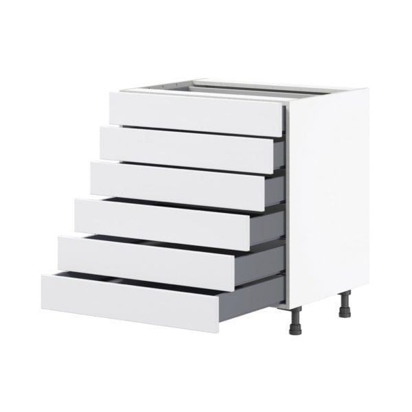 Jasmine Painted Warm White  Shaker Assembled Base Cabinet with 6 Drawers (30 in. W x 34.5 in. H x 24 in. D)