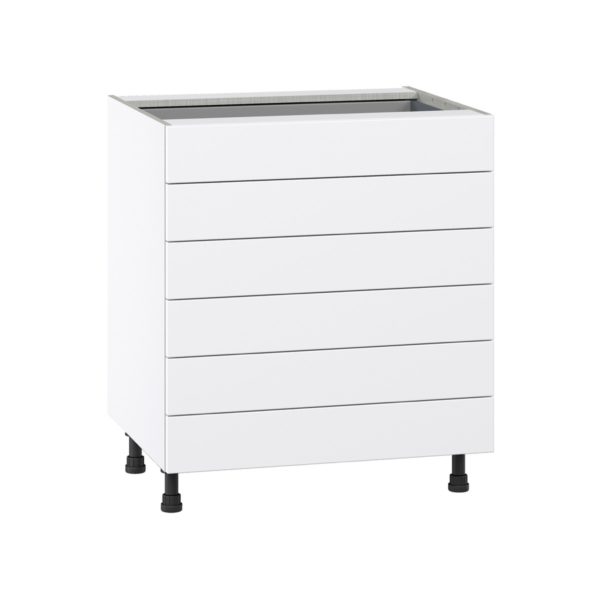 Jasmine Painted Warm White  Shaker Assembled Base Cabinet with 6 Drawers (30 in. W x 34.5 in. H x 24 in. D)