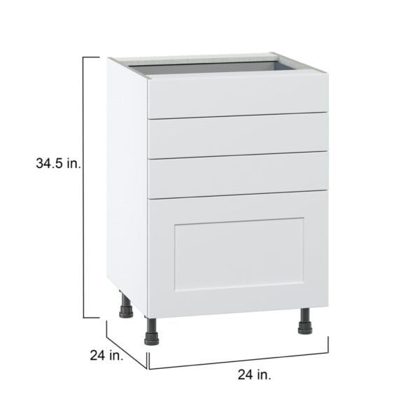 Jasmine Painted Warm White  Shaker Assembled Base Cabinet with 4 Drawers (24 in. W x 34.5 in. H x 24 in. D)