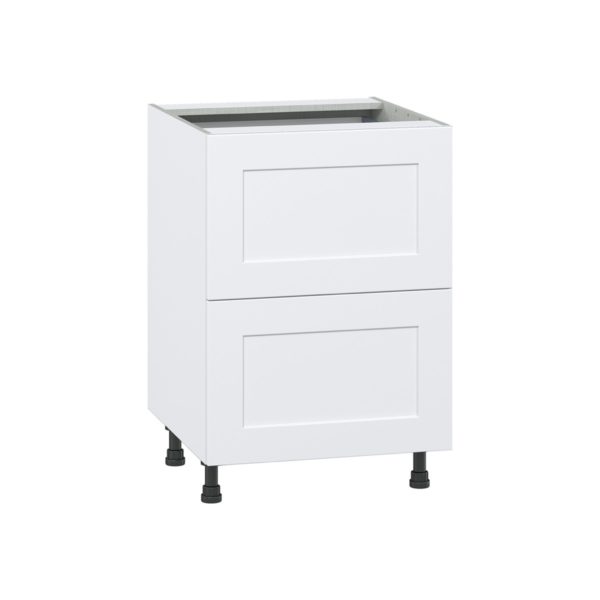 Jasmine Painted Warm White  Shaker Assembled Base Cabinet with 2 Drawers and 1 Inner Drawer (24 in. W x 34.5 in. H x 24 in. D)