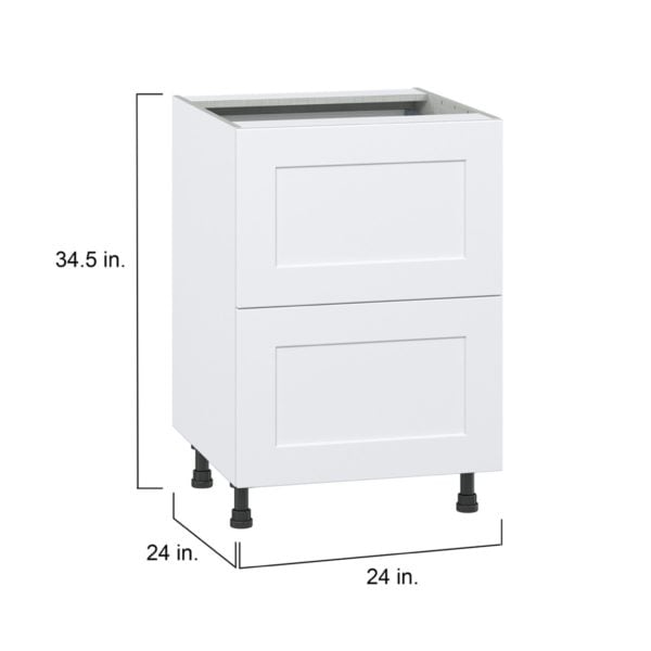 Jasmine Painted Warm White  Shaker Assembled Base Cabinet with 2 Drawers and 1 Inner Drawer (24 in. W x 34.5 in. H x 24 in. D)